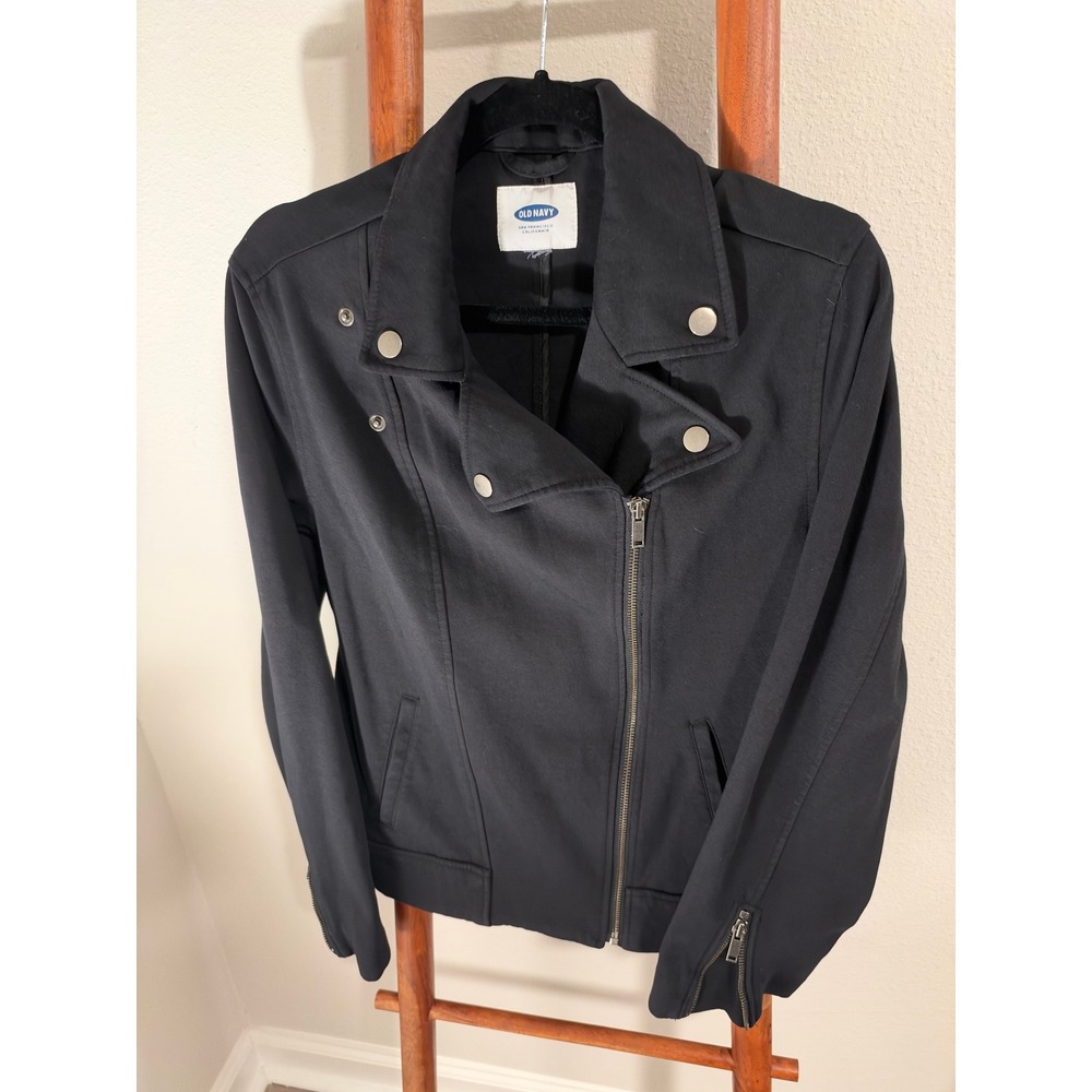 Old Navy Womens Black Knit Moto Jacket Asymmetrical Zip Size Large L